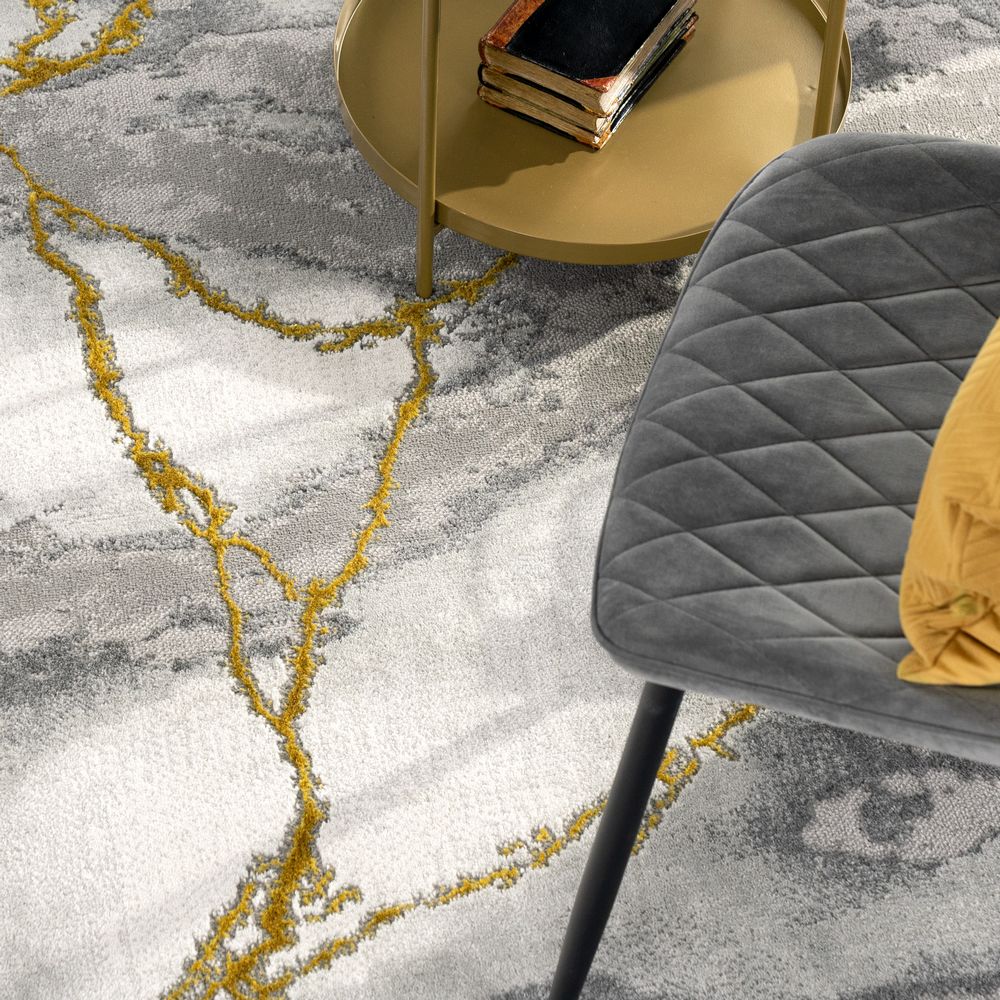 Kurzflor-Teppich Marmor Design Grau Gold | Mirai Trading GmbH