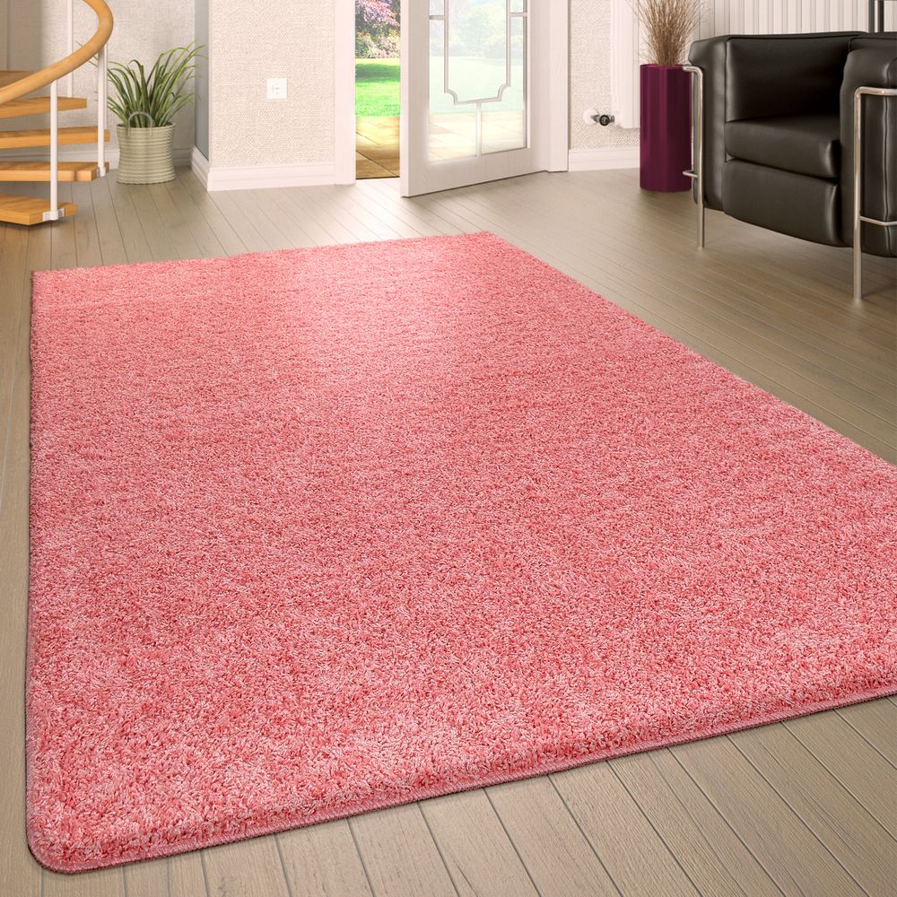 Hochflor Teppich Waschbar Einfarbig Pink | Mirai Trading GmbH
